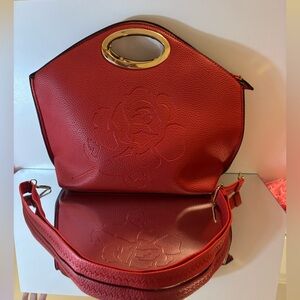 Chic Red Shoulder Bag with Gold Handle